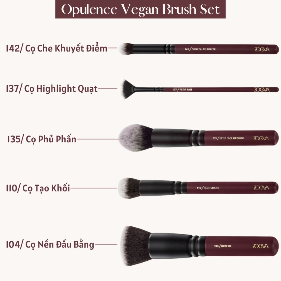 Bộ Cọ Trang Điểm Cá Nhân Cao Cấp 10 Cây ZOEVA Opulence Vegan 10 0133